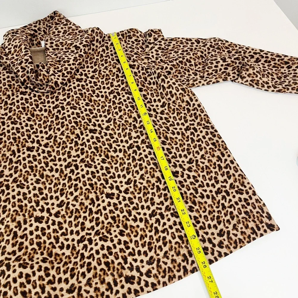 J. Jill Leopard Print Cowl Neck Tunic Top Brown Animal Print Long Sleeve Size 2X